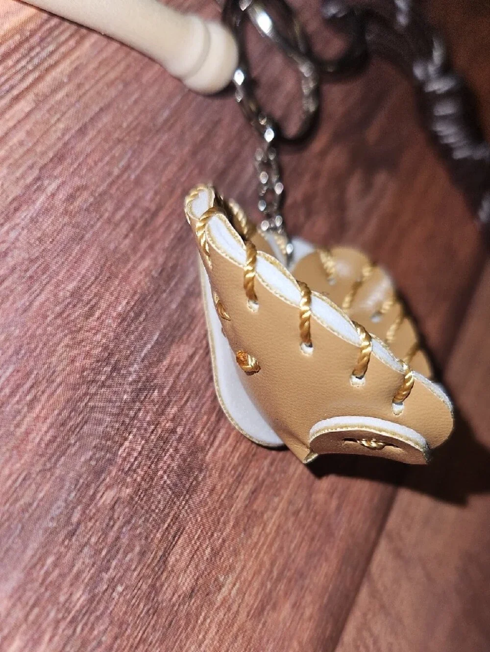 Baseball Keychain with Glove, Ball & Bat - Brown/White - Picture 7 of 8